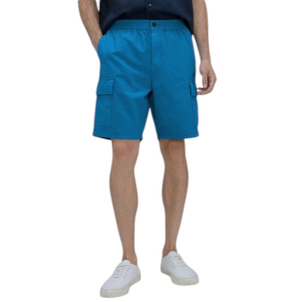 EVERLANE Men's The Organic Cotton Linen‎ Cargo Short in Horizon Blue Size Small